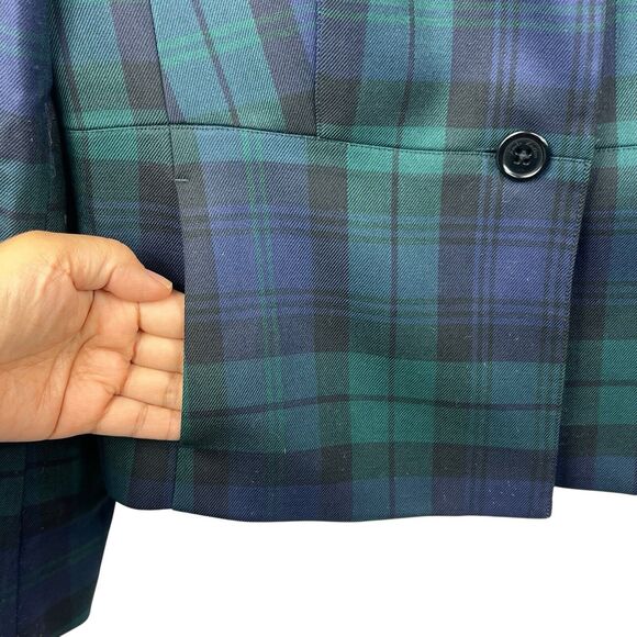 Lands End Blackwatch Plaid Blazer Jacket Size 6 Blue Green Plaid Button - Picture 5 of 9